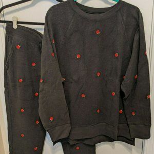 NEW Victoria's Secret PINK Outfit Vintage Skinny Jogger Legging Crew Roses Large